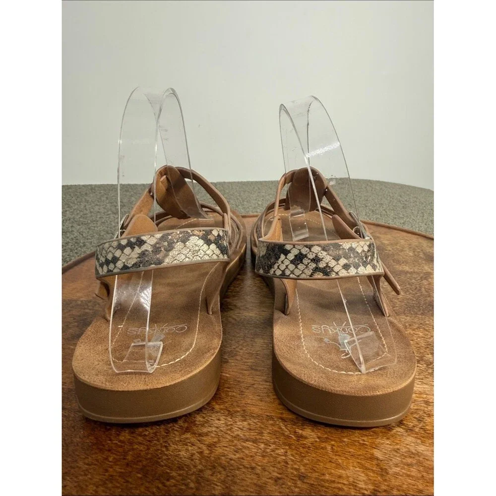 Corkys Sandals Wm 9 Oakdale Snakeskin Strappy Flat Faux Leather Fisherman